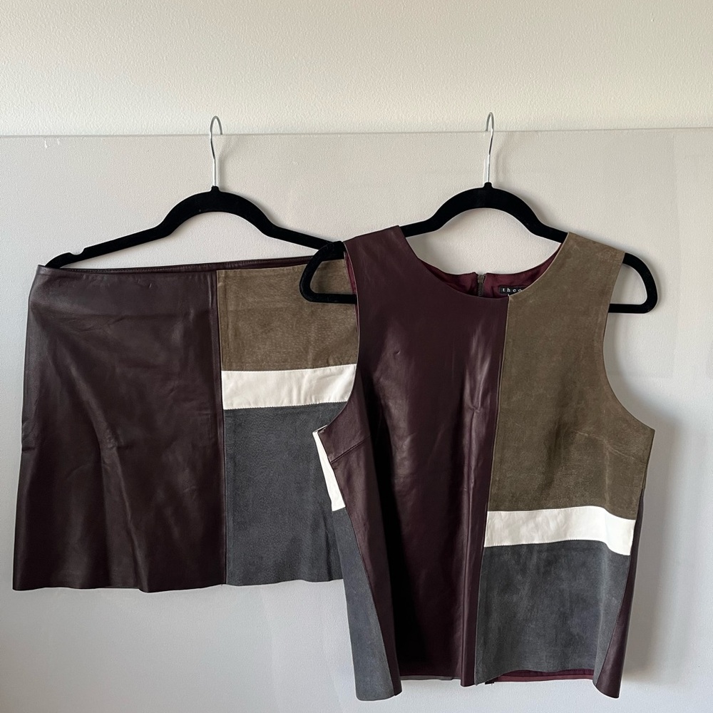 NWT Theory Color Block Skirt Set - Real Leather & Suede